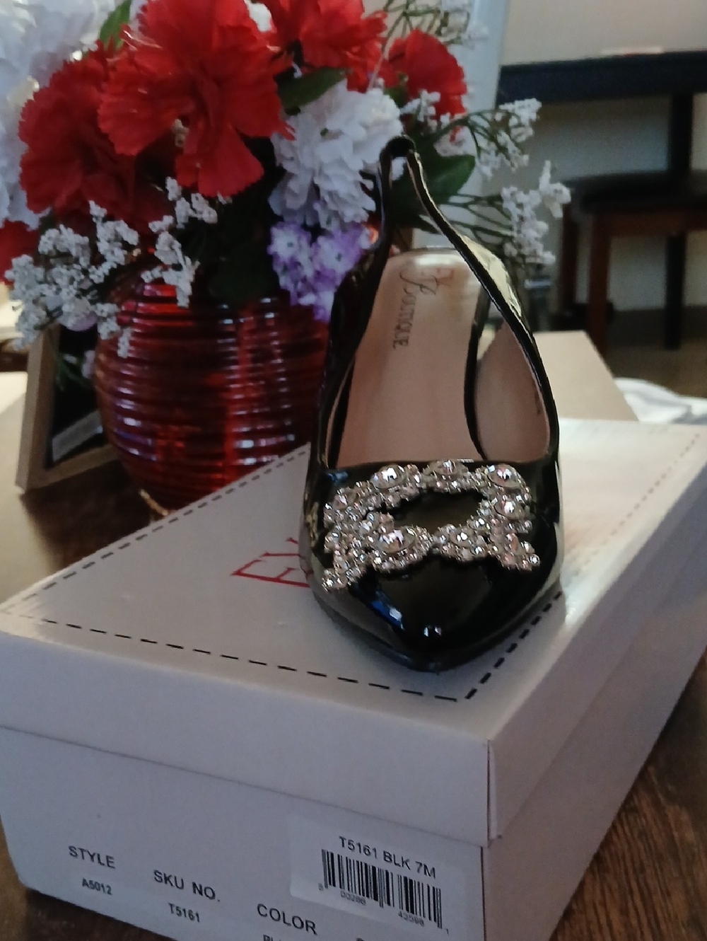 Patent Black Women's Slingback Pump with Crystal Buckle